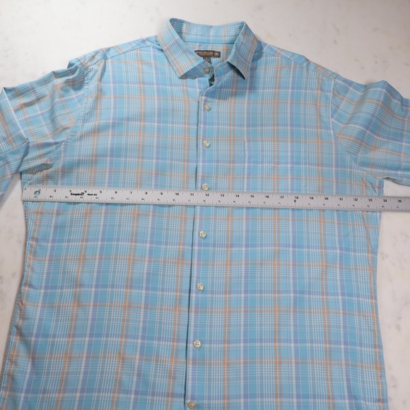 Peter Millar Summer Comfort Mens Large Blue Orange Plaid Performance Shirt MCC - Picture 7 of 10